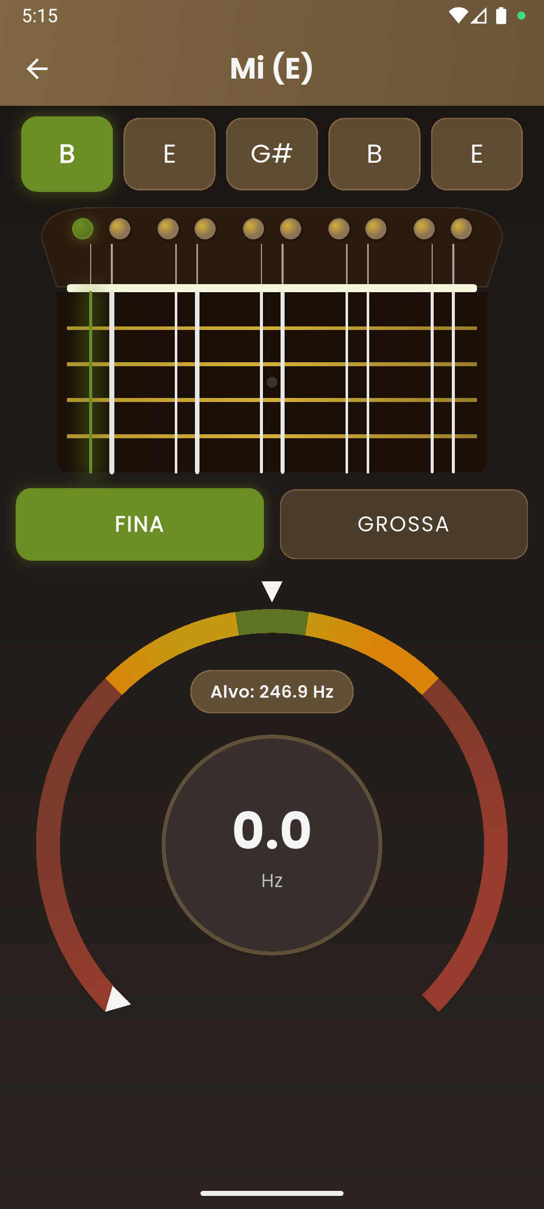 Afinador com análise FFT em tempo real